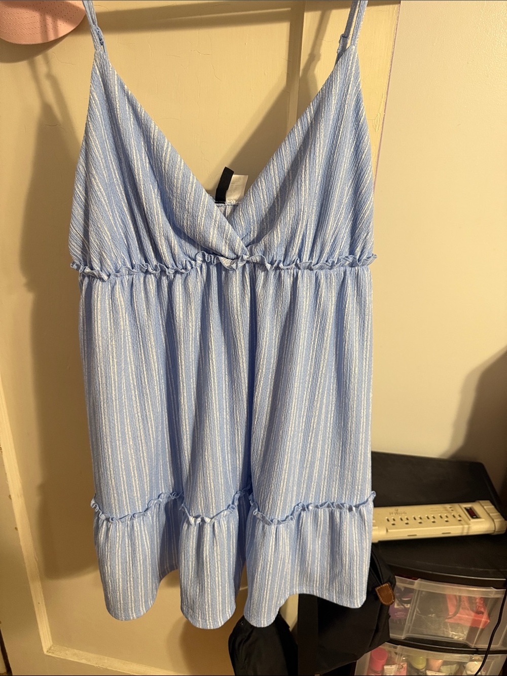 Divided Light Blue and White Striped Sleeveless Dress